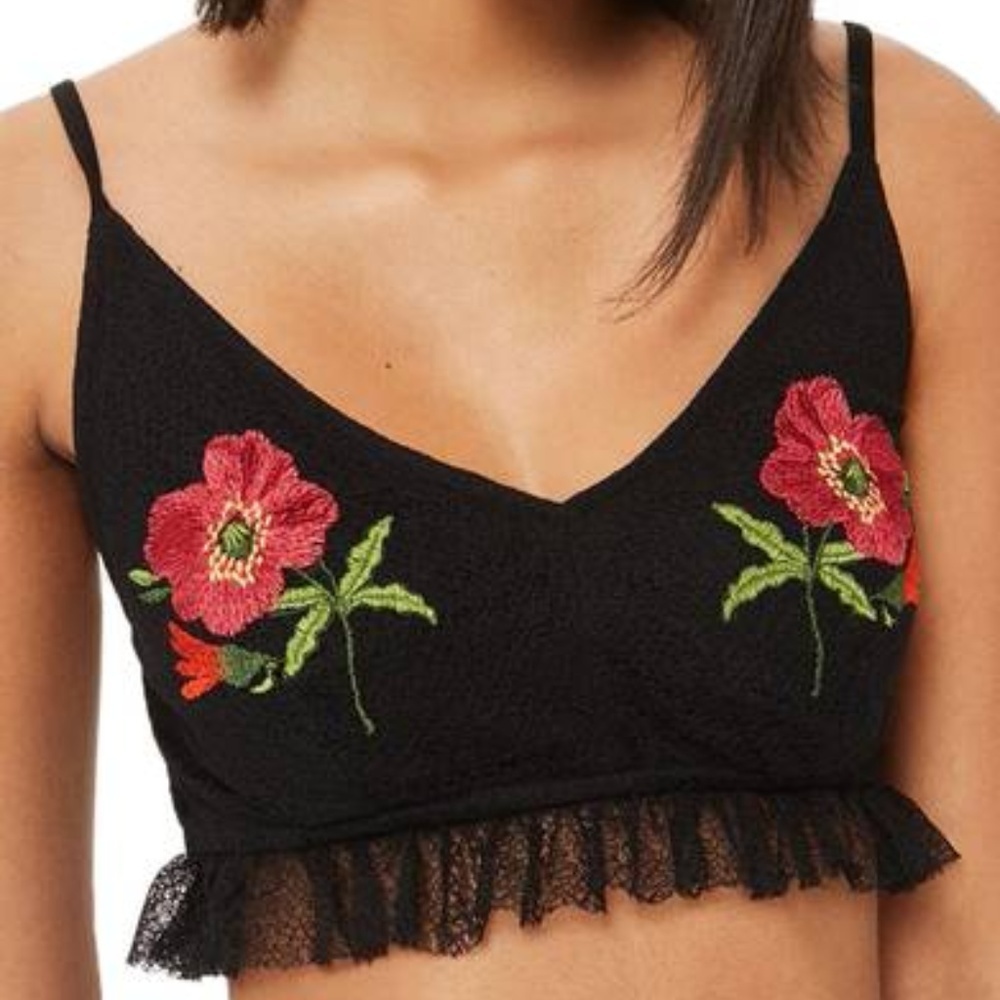 Topshop 10 floral lace bralet spaghetti strap cropped top whimsigoth festival